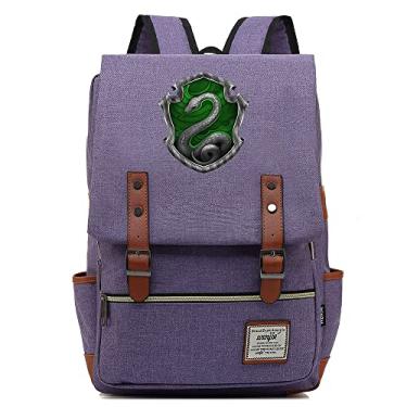 Imagem de Mochila escolar retrô com emblema de bruxaria e mágica, mochila escolar impermeável unissex (com USB), Roxa, Large, Clássico