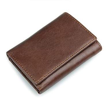 Imagem de Carteira masculina de couro legítimo com três dobras com janela para identidade, bolsos para cartão de crédito, antiradiação, antidigitalização 118 cm, marrom
