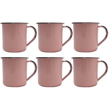 Imagem de Jogo 6 Canecas Xícaras De 70ml Chá Café Esmaltadas Cozinha Rosa