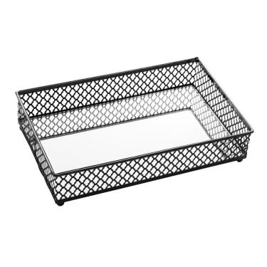 Imagem de Bandeja Deco De Metal Com Espelho Barcelona Preta 21X3X5Cm