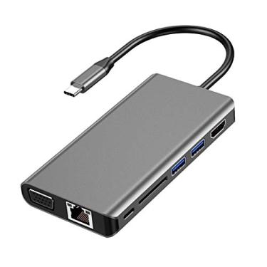 Imagem de Akk Adaptador USB C Hub 8 em 1 Tipo C com HDMI 4K, VGA 1080P, Ethernet RJ45, USB C PD, 2 USB 3.0, SD para MacBook Pro e mais dispositivos USB C