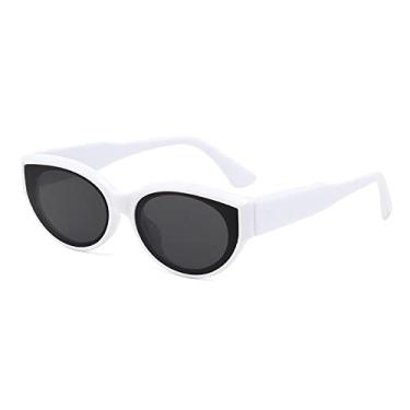 Imagem de Óculos de sol retrô com armação oval Personalidade passarela Óculos de sol com armação pequena Óculos de sol universal uv400 masculino/feminino, BVA, branco, branco