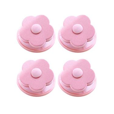 Imagem de Cabilock 4 peças de máquina de lavar apanhador de fiapos em forma de flor, saco de malha reutilizável, filtro de cabelo, armadilha de fiapos, bolsa de rede removedor de pelos de animais de estimação (rosa)