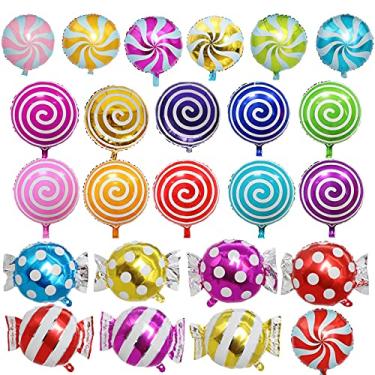 Imagem de Balões redondos de pirulito de 45,72 cm, 24 peças, alumínio Mylar Balões de festa de Natal para aniversário de bebê, casamento, festa de Natal, suprimentos para decoração de festas