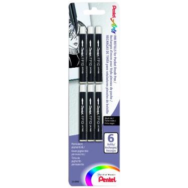 Imagem de Pentel Arts Pocket Brush Pen Ink Refills 6/Pkg-Black -FP10BP6A