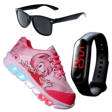 Imagem de Kit Tênis De Led Infantil Menina Feminino Amy + Relógio + Óculos, Tamanho 25
