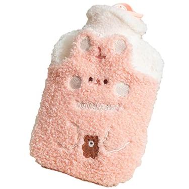 Imagem de Garrafa de água quente com capa de pelúcia macia bolsa de água quente para compressas quentes e frias, aquecedor de pés de mão, ideal para cólicas menstruais, alívio da dor no pescoço e ombro, 12.500 ml