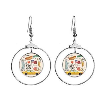 Imagem de I Love New York Hot Dog Donuts America Texi Brincos pendentes Joias Círculo Gota