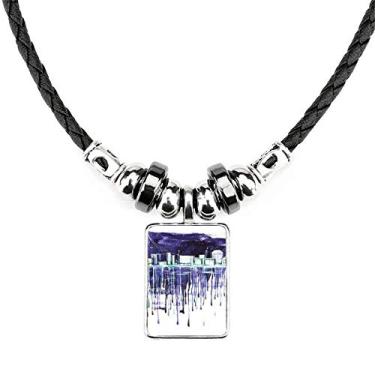 Imagem de DIYthinker Colar Noite Cidade Estrelada Moderna Aquarela Joia Torque Pingente de Corda de Couro