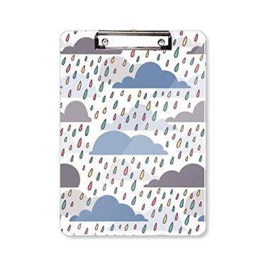 Imagem de Cloud Rain Weather Padrão Gotejamento Prancheta Pasta Bloco de Escrita Placa de Apoio A4