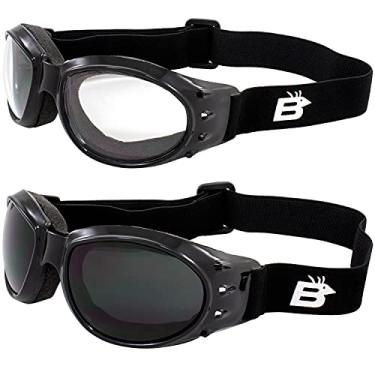 Imagem de Dois pares de óculos airsoft acolchoados para motocicleta estilo barão vermelho águia Birdz com lentes transparentes e superescuras para conforto durante o dia e à noite. Você deve ter óculos