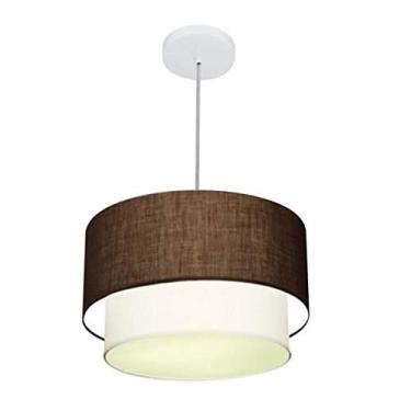 Imagem de Lustre Pendente Duplo Cúpula Tecido 25/40x35, Vivare Iluminação, Pendente4159 LCBR, Café/Branco, Médio