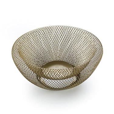 Imagem de Cesta decorativa de arame de metal duplo, cesta de frutas moderna e fofa para bancada de cozinha, tigela de servir legumes, prateleira elegante para banana, vegetais frescos, laranja, ovos (dourado)