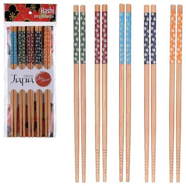 Imagem de Hashi Kit Com 5 Pares em Bambu Reutilizável Comida Japonesa Palitinho