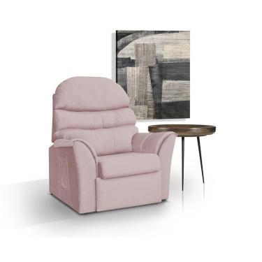 Imagem de Poltrona Confortável Reclinável Retrátil Veludo Rosê - Luxo Estofados - Cor: Rosa