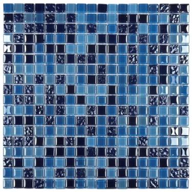 Imagem de Pastilha de Vidro Miscelanea Metal 30x30cm 1,5x1,5 Glass Mosaic Azul