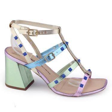 Imagem de Sandália fem Dakota Y0513 bloco geométrico metalizada spike