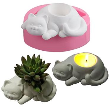 Imagem de Moldes para vasos de flores de concreto para gatos, moldes de castiçal de silicone, molde de argila e cimento