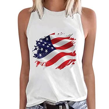 Imagem de Elogoog Regata feminina com bandeira americana, casual, Dia da Independência, 4 de julho, camiseta atlética, academia, sem mangas, Branco - 5, M