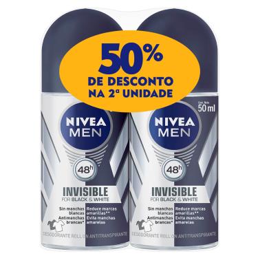 Imagem de Kit Desodorante Roll On Nivea Men Invisible For Black & White 1 Unidade