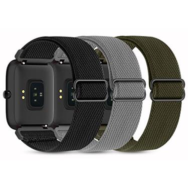 Imagem de Huadea Pacote com 3 pulseiras de nylon elásticas compatíveis com relógio inteligente SKG para mulheres e homens, pulseiras de substituição de alça elástica macia de liberação rápida para relógio inteligente SKG-V7
