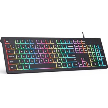 Imagem de COLIKES Teclado Com Fio, USB Computador Teclado Retroiluminado, 8 NíVeis de Brilho, 3 Modos de RetroiluminaçãO, Computador Anti-Salpicos, Laptop