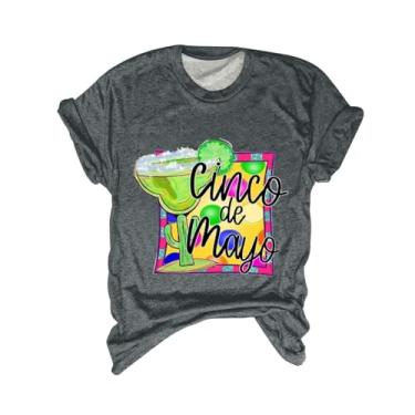 Imagem de Camisetas femininas de Mayo com estampas modernas, camisetas de manga curta, festas de verão mexicanas, Cinza - B, XXG