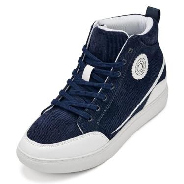 Imagem de CALTO Bota masculina invisível que aumenta a altura – Bota de cano curto de veludo cotelê com cadarço – 6 cm mais alto, Sola azul marinho/branca, 41