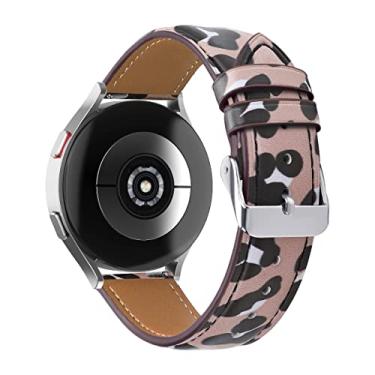 Imagem de Juaupepo Pulseiras de couro PU compatíveis com Samsung Galaxy Watch 4 Classic 42/46 mm, padrão esportivo de 20 mm, pulseira ajustável para Galaxy Watch 6 Classic 47/43mm (leopardo)