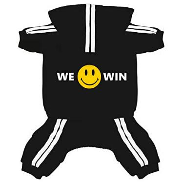 Imagem de Weowin Roupa para animais de estimação – Lindo moletom com capuz para cachorro, agasalho, roupa de inverno, pijama, macacão, 4 pernas, preto, para filhotes, pequenos, médios e grandes, meninas ou