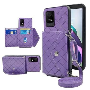 Imagem de Furiet Capa carteira compatível com Metro TCL Ion X/Ion V/40Z com alça de ombro transversal e suporte de couro para cartão de crédito para IonX T430W IonV 2023 feminino roxo