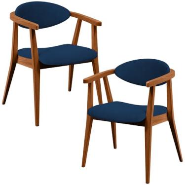 Imagem de Kit 02 Poltronas Decorativas Para Sala de Estar Jantar Cecília L02 Suede Azul Marinho - Lyam Decor