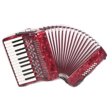 Imagem de BailingDS Acordeão 25 teclas 16 graves acordeão acordeão profissional acordeão presente para adultos estudantes 25 teclas de piano 16 botões de baixo acordeão instrumento acordeão (vermelho)