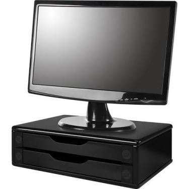 Imagem de Suporte Para Monitor Em Madeira Mdf Black Piano Com 2 Gavetas Black Pi