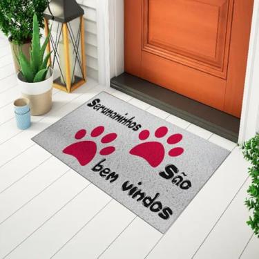 Imagem de Tapete Capacho Decorativo Entrada de Porta Estampado Pet Frase - Serumaninhos São Bem Vindos - Patinhas Rosa Ca1743