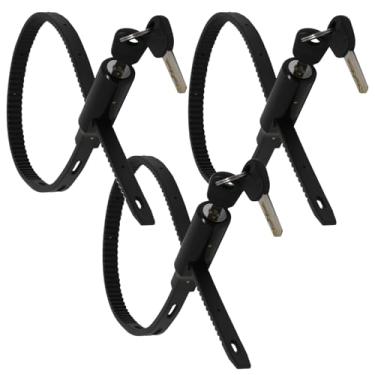 Imagem de Urban August Trava de amarrar com zíper ajustável com chave multiuso – Pacote com 3 chaves iguais – Aço inoxidável preto, armário de geladeira, bicicleta, carrinho de bebê, capacete, trava