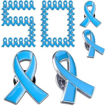 Imagem de Crategurus Co. 50 pçs fita azul claro conscientização lapela broche graves doença da tireóide linfedema produtos de conscientização do câncer de próstata para trissomia 18 síndrome de amortecimento