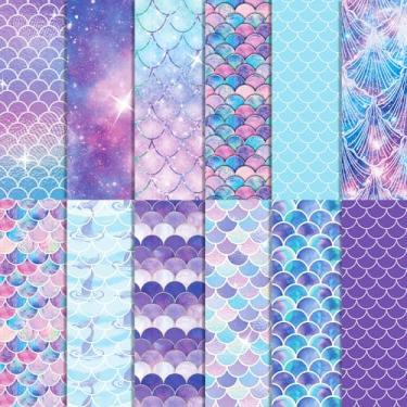 Imagem de JOINFANXIN Bloco de papel de scrapbook de sereia extravagante, 24 peças, padrão de pérola, papel decopodge dupla face para scrapbook, fundo decorativo faça você mesmo, suprimentos para fazer cartões