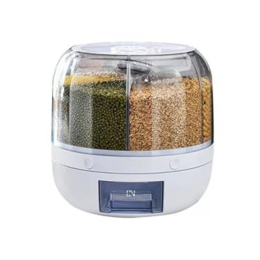Imagem de Napoles Dispenser de Alimentos E Grãos Giratório Com 6 Divisões Moderno, Branco e Transparente, 24 x 24 x 4 cm