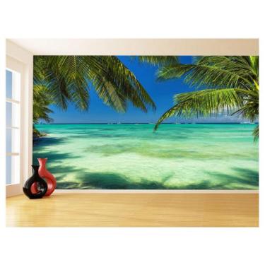 Imagem de Papel De Parede Coqueiros Praia Mar Azul Água 3,5M Npr284 - Você Decor
