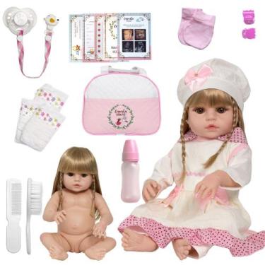 Imagem de Bebe Reborn Realista Recem Nascida 52cm Loira Banho Enxoval - Cegonha 