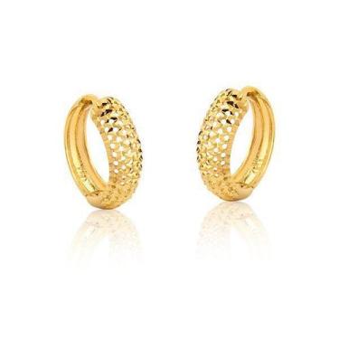 Imagem de Brinco Argola pequeno em Ouro 18k com detalhes Vazados - Safira, Único