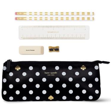 Imagem de Estojo Kate Spade New York incluindo 2 lápis, apontador, borracha e material escolar de régua, bolinhas (preto/branco)