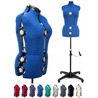 Imagem de BHD BEAUTY Azul 13 mostradores de tecido feminino ajustável forma manequim vestido para costura, corpo manequim torso com suporte de três cápsulas, até 177 cm de altura do ombro (médio)