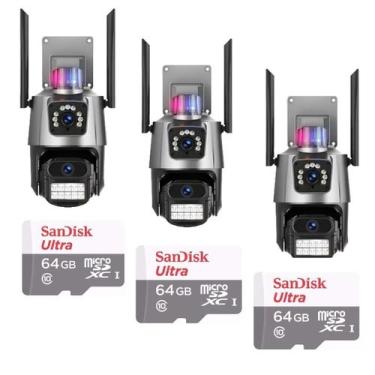 Imagem de Kit 3 Câmera De Segurança Externa Lente Dupla 4k Led Sirene Policial C