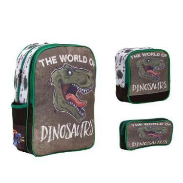 Imagem de Kit Mochila Infantil Dinossauro Alça Costa Reforçada Toys 2U