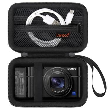 Imagem de Canboc Estojo de transporte para câmera digital compacta Sony RX100 VII/ RX100 VI/RX100 V/RX100 IV/RX100 III, bolsa para câmera de vlogging aponte e dispare, bolso de malha com zíper para cabo USB,
