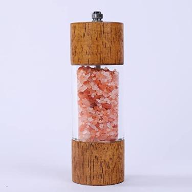 Imagem de Moedor de sal e pimenta de madeira, moedor de pimenta manual de 15 cm, coqueteleira de madeira com janela de vidro, dispensador de temperos manual recarregável para cozinha - pequeno