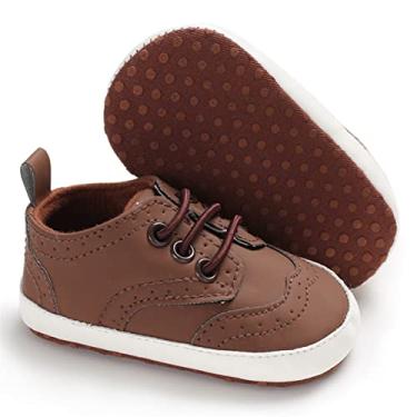Imagem de LAFEGEN Sapatos para bebês meninos e meninas de couro macio, antiderrapante, 2 alças, tênis infantil para primeiro andador, berço, tênis 3 a 18 meses, 10 Marrom, 6-12 Months Infant