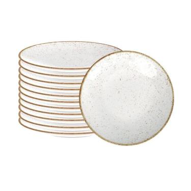 Imagem de Conjunto De 12 Pratos Sobremesa Rústico Marrom Em Porcelana Decorada 21 Cm - Tramontina 96980010